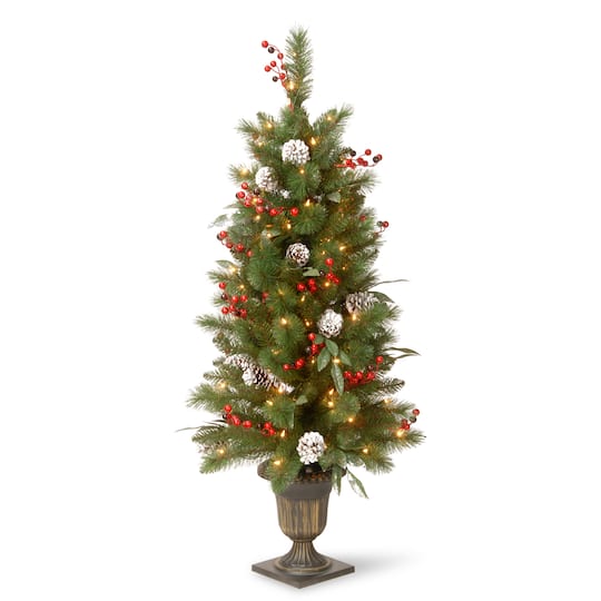 4ft Pre Lit Frosted Pine Berry Artificial Entrance Christmas Tree Clear Lights